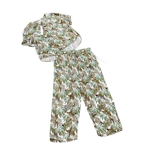 Jane + Delancey Blouse Top Pants Set Novelty Print Tropical Animals Size XL New - Picture 1 of 16